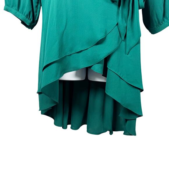 Torrid Top Womens 2X 18-20 Emerald Green Georgette Wrap Surplice Tunic Babydoll - Picture 4 of 16